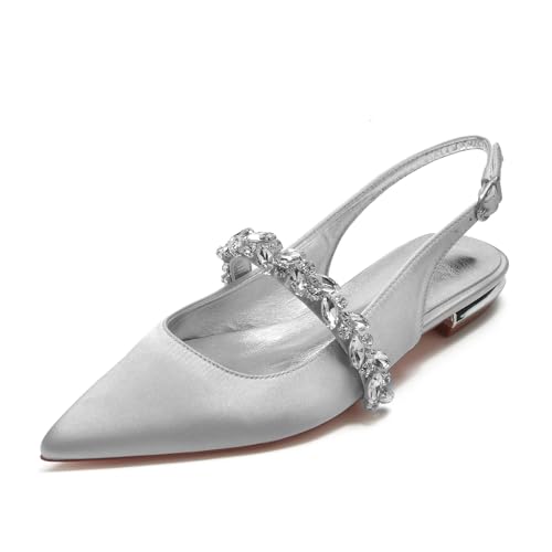 Miyoopark Damen Hochzeits Flache Schuhe Slingback Abend Pumps M669 Silber EU 42 von Miyoopark