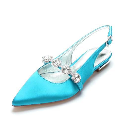 Miyoopark Damen Hochzeits Flache Schuhe Slingback Abend Pumps M670 Blau Grun EU 40.5 von Miyoopark