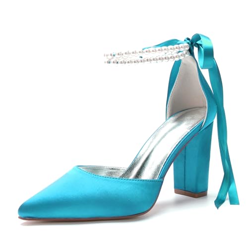 Miyoopark Damen Hochzeits Pumps Schuhe mit Schleif Abendschuhe M638 Blau Grun EU 39.5 von Miyoopark