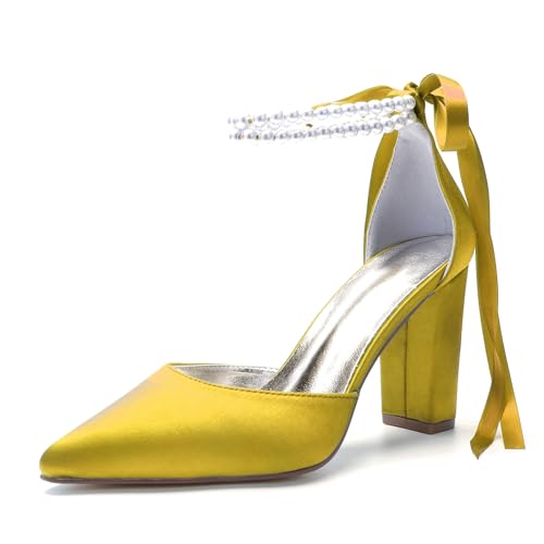 Miyoopark Damen Hochzeits Pumps Schuhe mit Schleif Abendschuhe M638 Gelb EU 36 von Miyoopark