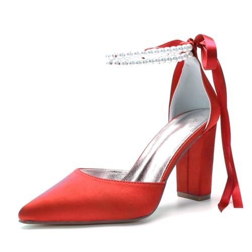 Miyoopark Damen Hochzeits Pumps Schuhe mit Schleif Abendschuhe M638 Rot EU 35.5 von Miyoopark