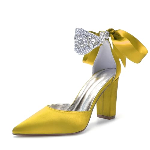 Miyoopark Damen Hochzeits Pumps Schuhe mit Schleif Abendschuhe M639 Gelb EU 42.5 von Miyoopark