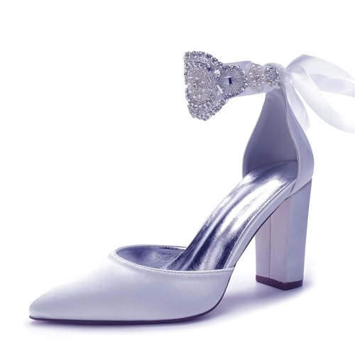 Miyoopark Damen Hochzeits Pumps Schuhe mit Schleif Abendschuhe M639 Weiß EU 39.5 von Miyoopark