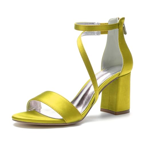 Miyoopark Damen Hochzeits Sandalen Blockabsatz Abend Party Schuhe M657 Gelb EU 37.5 von Miyoopark