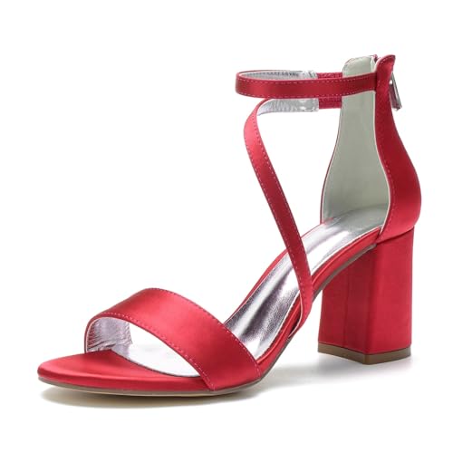 Miyoopark Damen Hochzeits Sandalen Blockabsatz Abend Party Schuhe M657 Rot EU 35.5 von Miyoopark