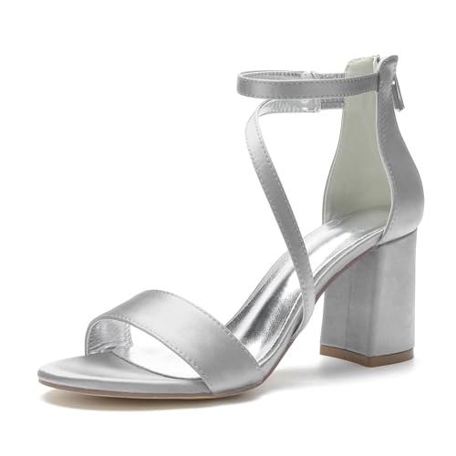 Miyoopark Damen Hochzeits Sandalen Blockabsatz Abend Party Schuhe M657 Silber EU 41.5 von Miyoopark