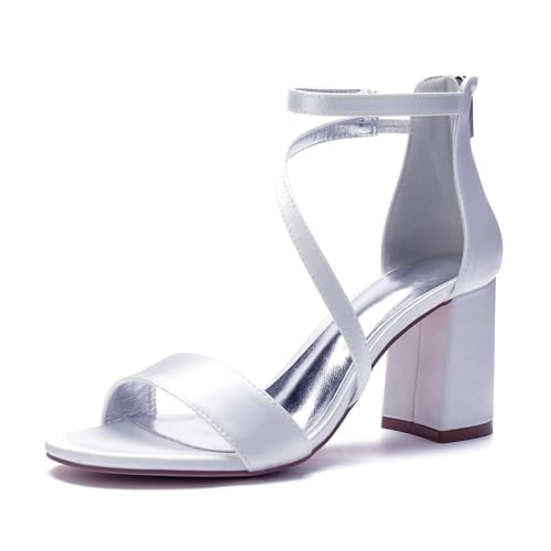 Miyoopark Damen Hochzeits Sandalen Blockabsatz Abend Party Schuhe M657 Weiß EU 37.5 von Miyoopark