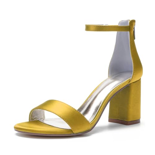 Miyoopark Damen Hochzeits Sandalen Blockabsatz Abend Party Schuhe M658 Gelb EU 37.5 von Miyoopark
