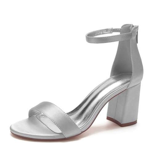 Miyoopark Damen Hochzeits Sandalen Blockabsatz Abend Party Schuhe M658 Silber EU 40.5 von Miyoopark