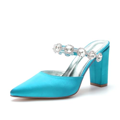 Miyoopark Damen Hochzeits Sandalen Blockabsatz Prom Pantoletten Schuhe M635 Blau Grun EU 40.5 von Miyoopark
