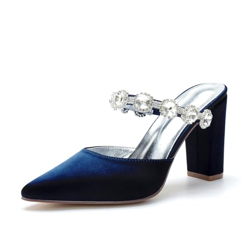 Miyoopark Damen Hochzeits Sandalen Blockabsatz Prom Pantoletten Schuhe M635 Dunkelblau EU 36.5 von Miyoopark