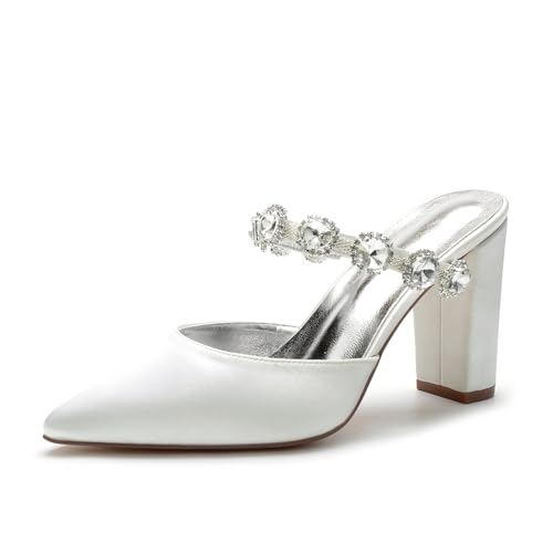 Miyoopark Damen Hochzeits Sandalen Blockabsatz Prom Pantoletten Schuhe M635 Elfenbein EU 41.5 von Miyoopark