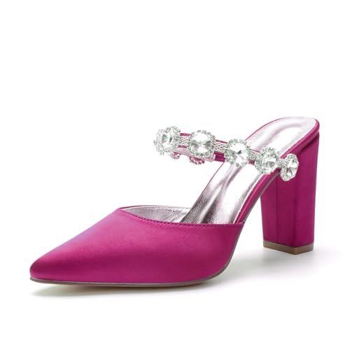 Miyoopark Damen Hochzeits Sandalen Blockabsatz Prom Pantoletten Schuhe M635 Fuchsia EU 43 von Miyoopark