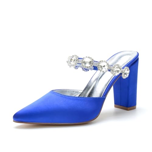 Miyoopark Damen Hochzeits Sandalen Blockabsatz Prom Pantoletten Schuhe M635 Königsblau EU 41.5 von Miyoopark