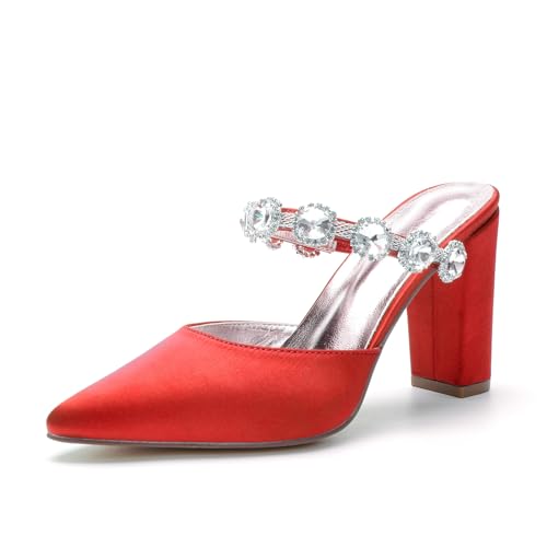 Miyoopark Damen Hochzeits Sandalen Blockabsatz Prom Pantoletten Schuhe M635 Rot EU 38 von Miyoopark