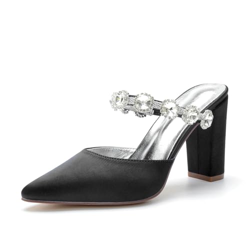Miyoopark Damen Hochzeits Sandalen Blockabsatz Prom Pantoletten Schuhe M635 Schwarz EU 35 von Miyoopark