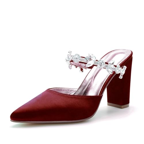 Miyoopark Damen Hochzeits Sandalen Blockabsatz Prom Pantoletten Schuhe M636 Burgund EU 43 von Miyoopark