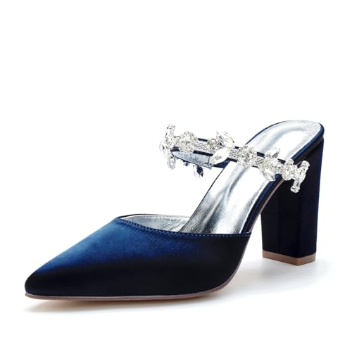 Miyoopark Damen Hochzeits Sandalen Blockabsatz Prom Pantoletten Schuhe M636 Dunkelblau EU 40 von Miyoopark
