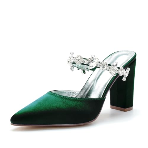 Miyoopark Damen Hochzeits Sandalen Blockabsatz Prom Pantoletten Schuhe M636 Dunkelgrun EU 36 von Miyoopark