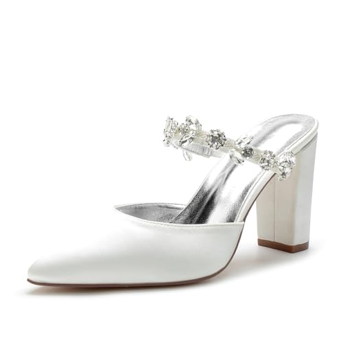 Miyoopark Damen Hochzeits Sandalen Blockabsatz Prom Pantoletten Schuhe M636 Elfenbein EU 41.5 von Miyoopark