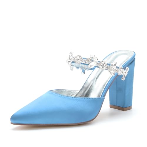 Miyoopark Damen Hochzeits Sandalen Blockabsatz Prom Pantoletten Schuhe M636 Himmelblau EU 36 von Miyoopark