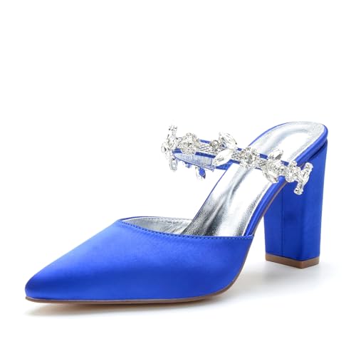 Miyoopark Damen Hochzeits Sandalen Blockabsatz Prom Pantoletten Schuhe M636 Königsblau EU 40.5 von Miyoopark