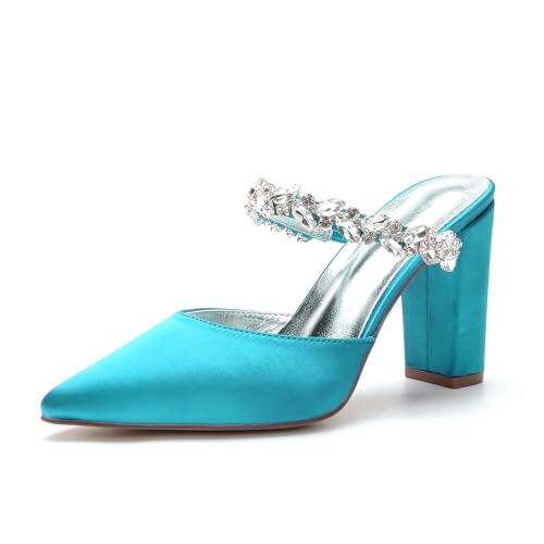 Miyoopark Damen Hochzeits Sandalen Rückenfrei Abend Pantoletten Schuhe M633 Blau Grun EU 37.5 von Miyoopark