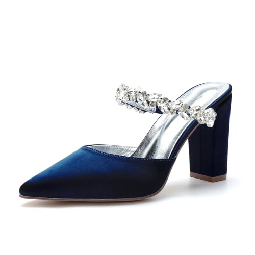 Miyoopark Damen Hochzeits Sandalen Rückenfrei Abend Pantoletten Schuhe M633 Dunkelblau EU 39.5 von Miyoopark