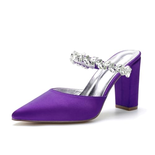 Miyoopark Damen Hochzeits Sandalen Rückenfrei Abend Pantoletten Schuhe M633 Dunkelviolett EU 42 von Miyoopark