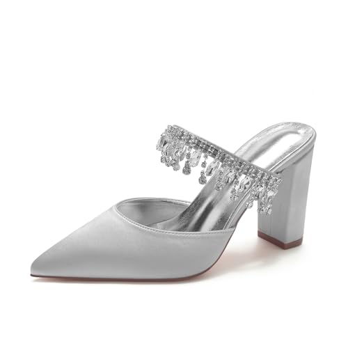 Miyoopark Damen Hochzeits Sandalen Rückenfrei Abend Pantoletten Schuhe M634 Silber EU 40.5 von Miyoopark