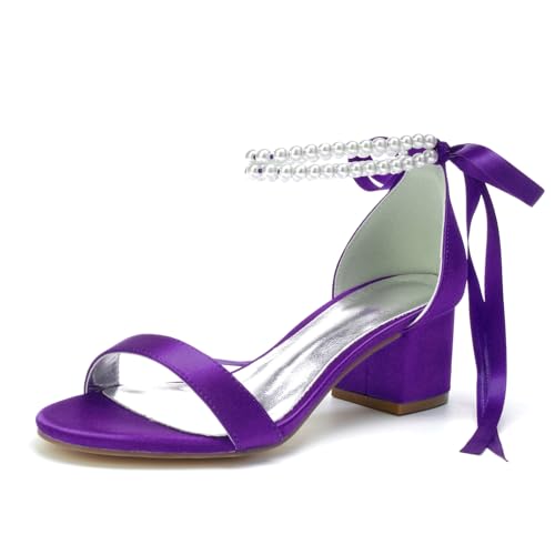 Miyoopark Damen Hochzeits Schuhe mit Perlen Niedriger Absatz Abend Sandalen M654 Dunkelviolett EU 40.5 von Miyoopark