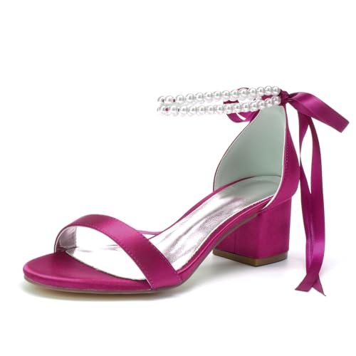 Miyoopark Damen Hochzeits Schuhe mit Perlen Niedriger Absatz Abend Sandalen M654 Fuchsia EU 40.5 von Miyoopark