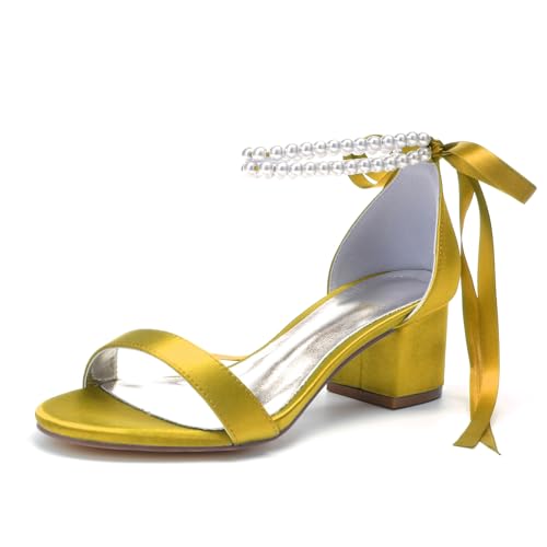 Miyoopark Damen Hochzeits Schuhe mit Perlen Niedriger Absatz Abend Sandalen M654 Gelb EU 40.5 von Miyoopark