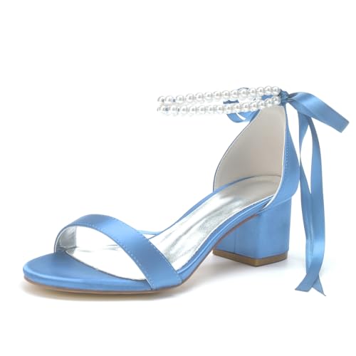 Miyoopark Damen Hochzeits Schuhe mit Perlen Niedriger Absatz Abend Sandalen M654 Himmelblau EU 41.5 von Miyoopark