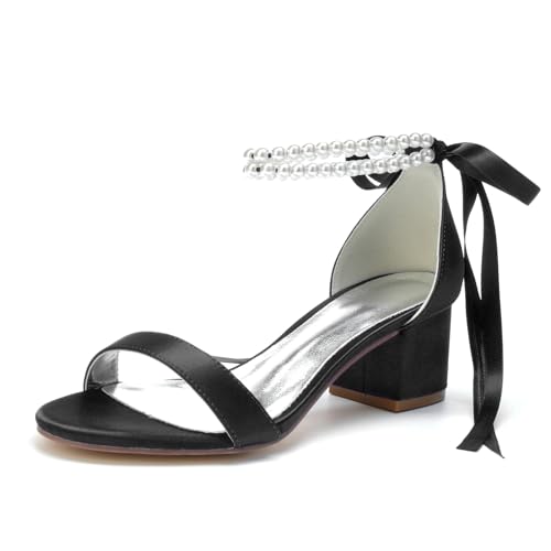 Miyoopark Damen Hochzeits Schuhe mit Perlen Niedriger Absatz Abend Sandalen M654 Schwarz EU 38.5 von Miyoopark