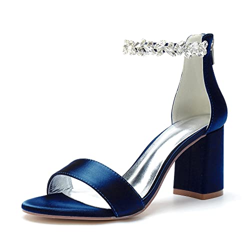Miyoopark Damen Hoher Absatz Hochzeits Schuhe Fesselriemen Abend Sandalen M659 Dunkelblau EU 39.5 von Miyoopark