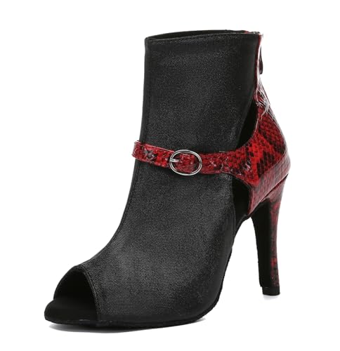 Miyoopark Damen Latein Tanz Schuhe Offene Abend Party Stiefel Sandalen L644 Schwarz/Rot 9.8cm Absatz EU 41.5 von Miyoopark