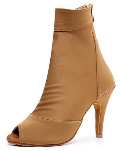 Miyoopark Damen Latein Tanz Schuhe Offene Abend Party Stiefel Sandalen X3205 Braun 8.5cm Absatz EU 43.5 von Miyoopark