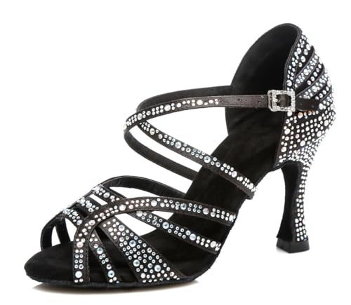 Miyoopark Damen Latein Tanzschuhe Absatzs mit Strass Abend Hochzeit Sandalen Schuhe L356 Schwarz 9cm Absatz EU 38.5 von Miyoopark