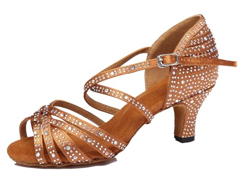 Miyoopark Damen Latein Tanzschuhe Absatzs mit Strass Abend Hochzeit Sandalen Schuhe L377 Bronze 6cm Absatz EU 42.5 von Miyoopark