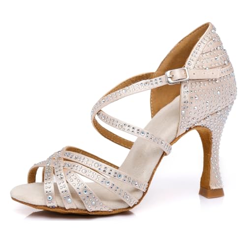 Miyoopark Damen Latein Tanzschuhe Absatzs mit Strass Abend Hochzeit Sandalen Schuhe L377 Nackt 9cm Absatz EU 41 von Miyoopark
