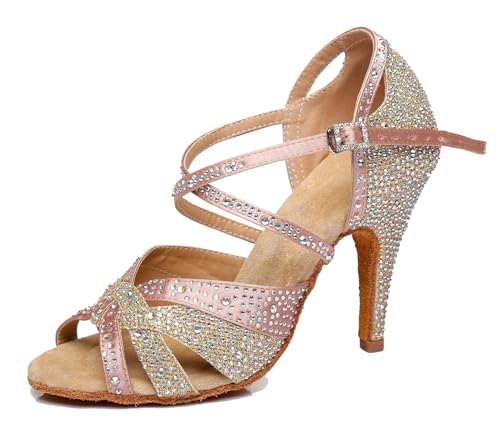 Miyoopark Damen Latein Tanzschuhe Absatzs mit Strass Abend Hochzeit Sandalen Schuhe L388 Pink/Gold 10cm Absatz EU 36 von Miyoopark