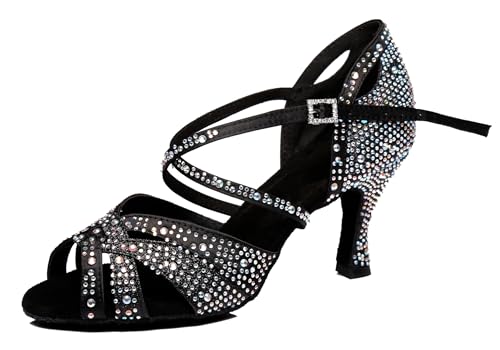 Miyoopark Damen Latein Tanzschuhe Absatzs mit Strass Abend Hochzeit Sandalen Schuhe L388 Schwarz 7.5cm Absatz EU 42.5 von Miyoopark