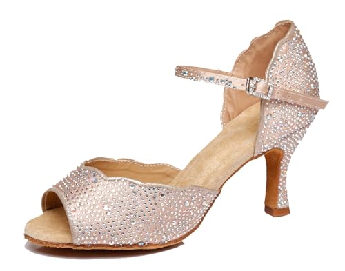 Miyoopark Damen Latein Tanzschuhe Absatzs mit Strass Abend Hochzeit Sandalen Schuhe L389 Nackt 7.5cm Absatz EU 36 von Miyoopark