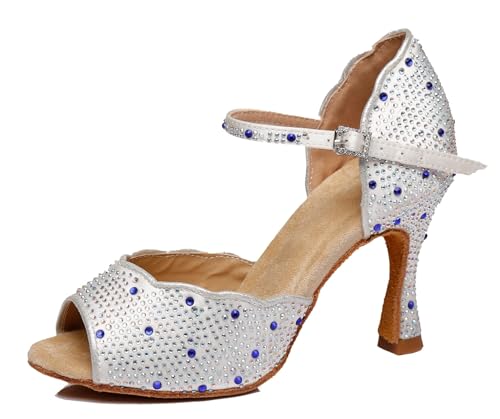 Miyoopark Damen Latein Tanzschuhe Absatzs mit Strass Abend Hochzeit Sandalen Schuhe L389 Weiß 9cm Absatz EU 37 von Miyoopark