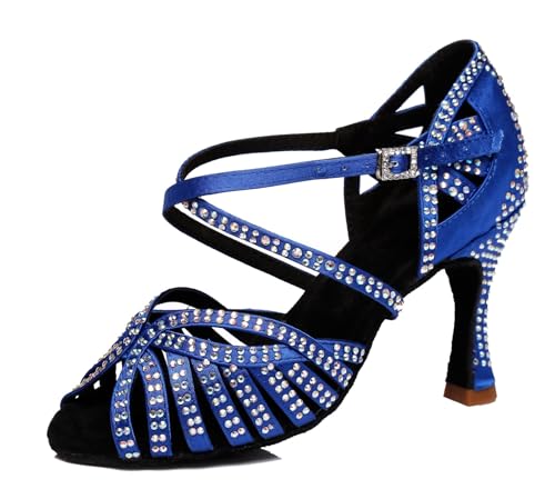 Miyoopark Damen Latein Tanzschuhe Absatzs mit Strass Abend Hochzeit Sandalen Schuhe L394 Blau 9cm Absatz EU 40 von Miyoopark