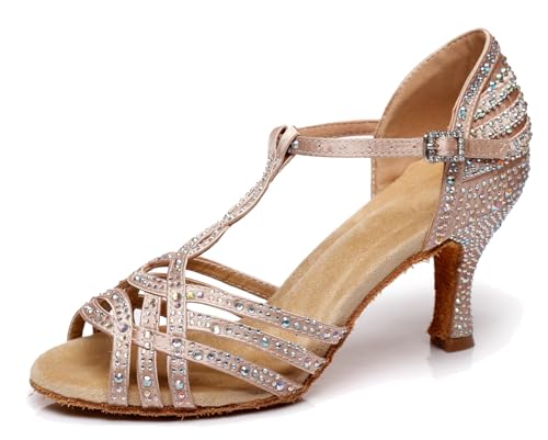 Miyoopark Damen Latein Tanzschuhe Absatzs mit Strass Abend Hochzeit Sandalen Schuhe L404 Nackt 7.5cm Absatz EU 37 von Miyoopark
