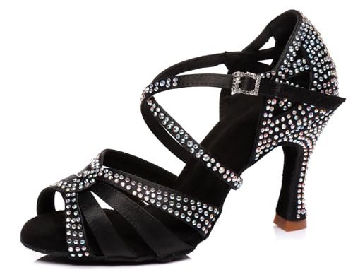 Miyoopark Damen Latein Tanzschuhe Absatzs mit Strass Abend Hochzeit Sandalen Schuhe L408 Schwarz 3.5" Absatz EU 42.5 von Miyoopark
