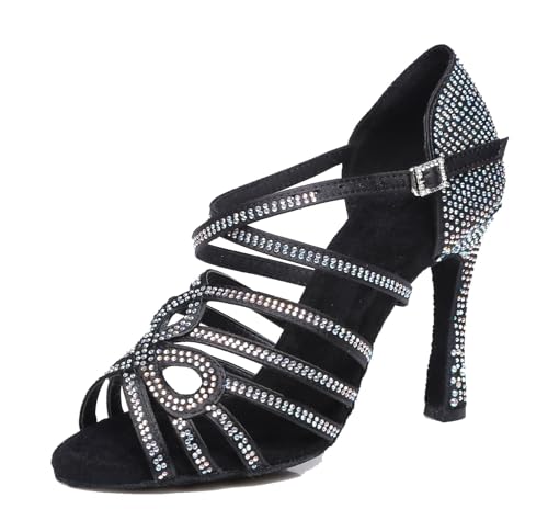 Miyoopark Damen Latein Tanzschuhe Absatzs mit Strass Abend Hochzeit Sandalen Schuhe L413 Schwarz 10cm Absatz EU 39.5 von Miyoopark