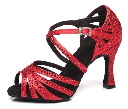 Miyoopark Damen Latein Tanzschuhe Absatzs mit Strass Abend Hochzeit Sandalen Schuhe L423 Rot 3.5" Absatz EU 40.5 von Miyoopark